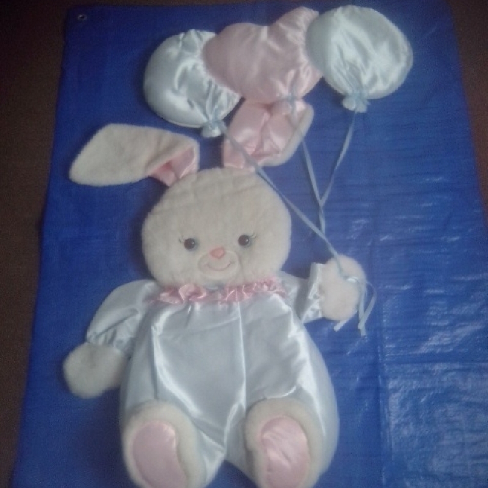Plush Bunny Toy with Balloons - Pink and White BUNNY 35" LENGTH GLOBE 9" LEGNTH